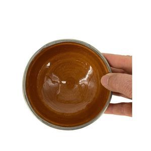 VTG Porcelain  Ceramic Handmade  Moroccan Trinket Small Bowl Metal Edged